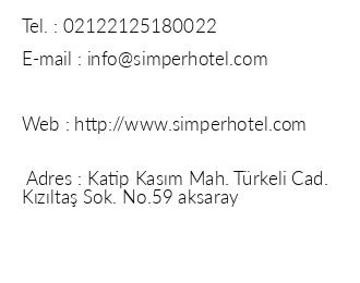Simper Hotel iletiim bilgileri